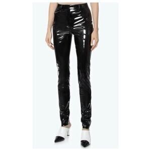 TIBI Tech Patent Faux Leather Skinny Trousers Pants Black Size 4 Costume Biker